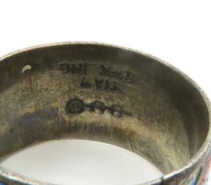 SIAM 925 Sterling Silver Vintage Enamel Slanted Stripes Band Ring Sz 6 RG15408