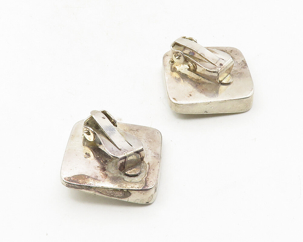 925 Sterling Silver  Vintage Shiny Smooth Square Non Pierce Earrings  EG5111