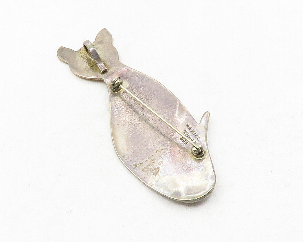 MEXICO 925 Sterling Silver  Vintage Flower Etched Cat Motif Brooch Pin  BP4640