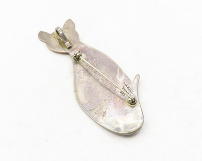 MEXICO 925 Sterling Silver  Vintage Flower Etched Cat Motif Brooch Pin  BP4640