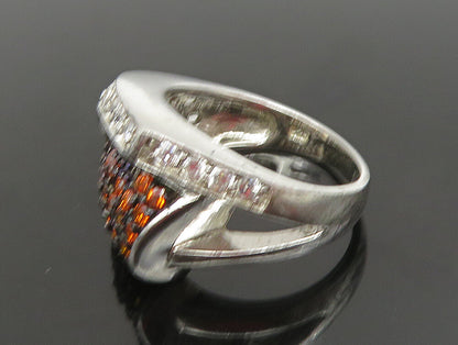 925 Silver  Vintage Bold White & Orange Cubic Zirconia Ring Sz 8  RG25303