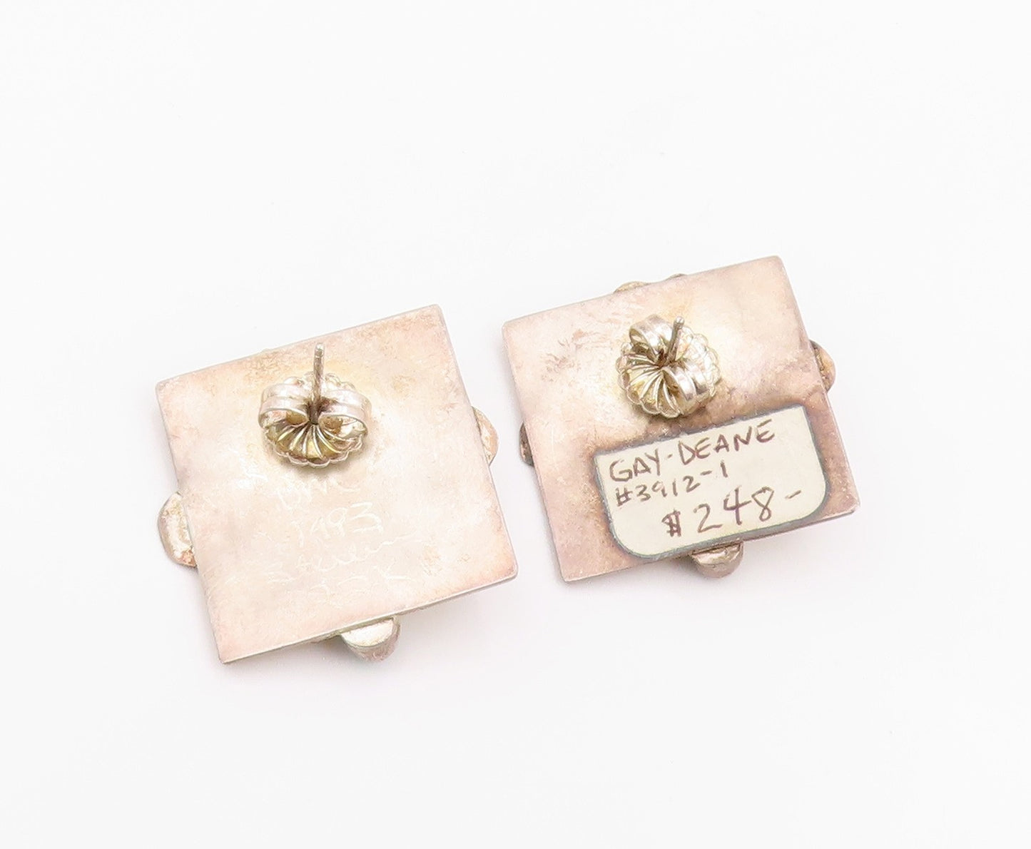 22k Gold & 925 Sterling Silver Vintage Earrings Gemstone Designer Studs  EG14060