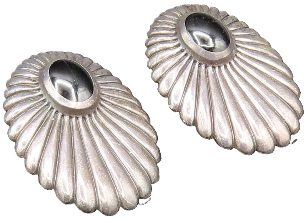 KABANA 925 Sterling Silver  Vintage Ribbed Floral Black Onyx Earrings  EG11753