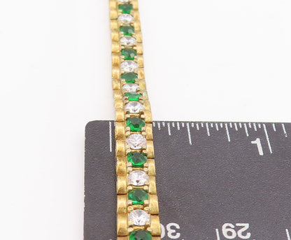 925 Sterling Silver Vintage Bracelet Gold Plated Green & White CZ  BT10623