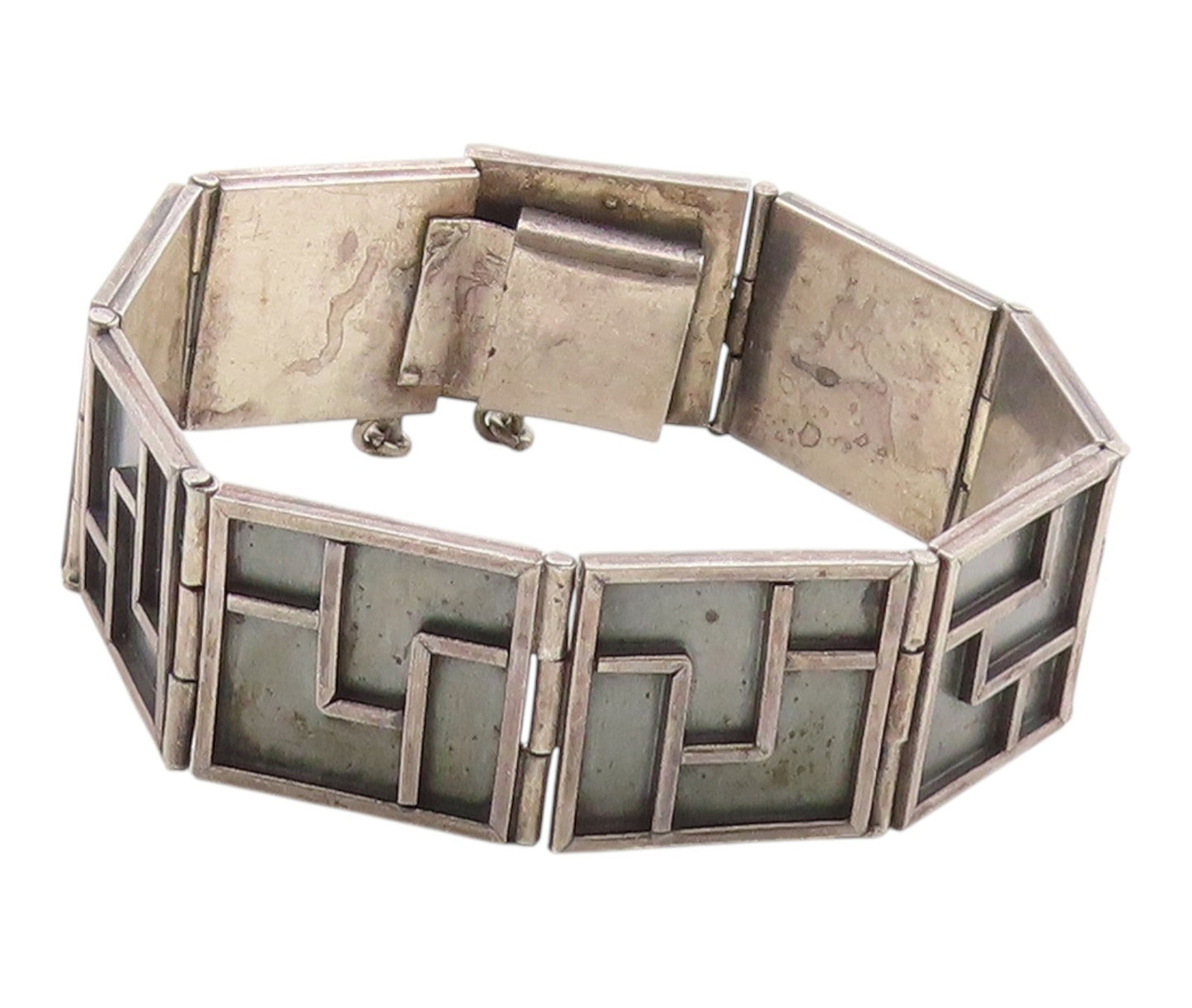 925 Sterling Silver Vintage Bracelet Modernist Geometric Panel Link  BT12037