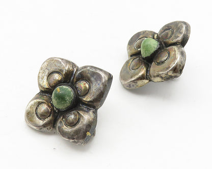 MEXICO 925 Silver  Vintage Antique Turquoise Flower Non Pierce Earrings EG5841