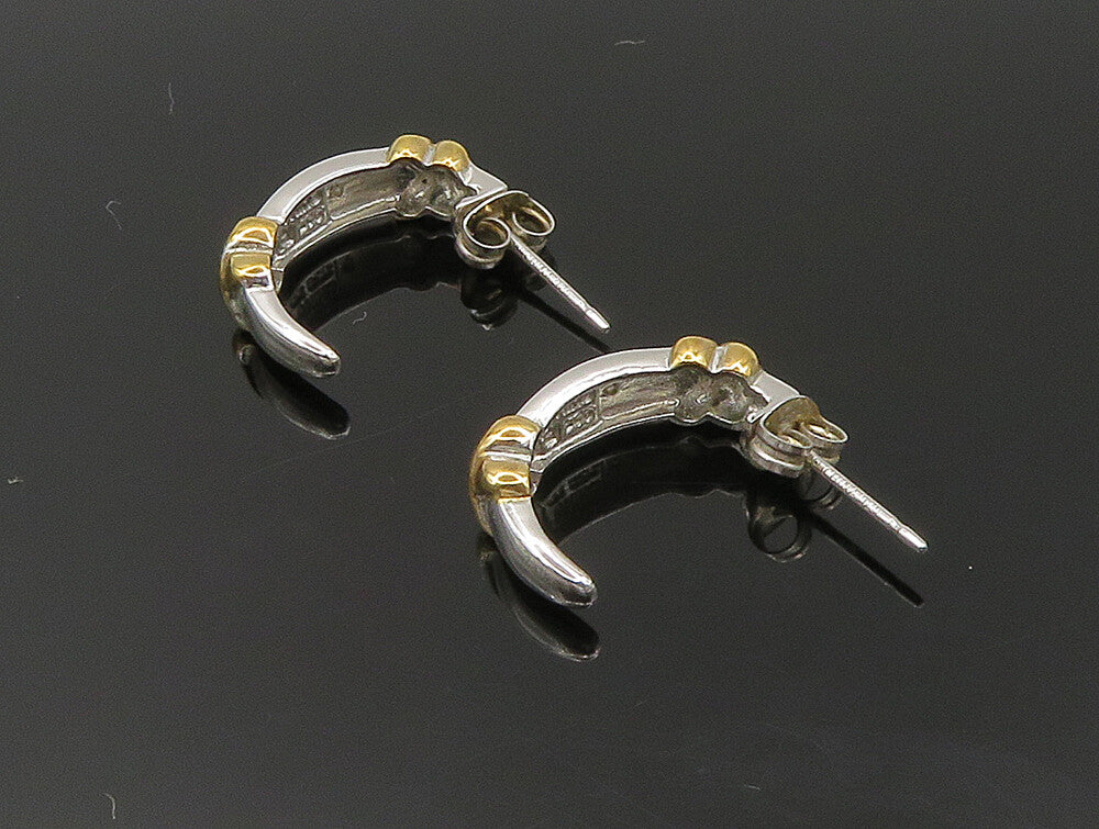 925 Sterling Silver  Vintage Two Tone Genuine Diamonds Hoop Earrings  EG11594