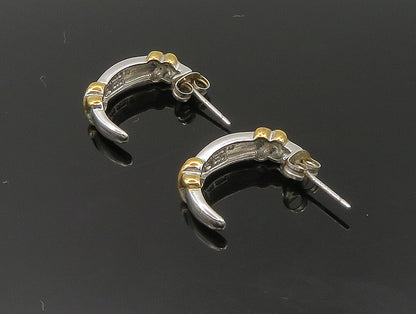 925 Sterling Silver  Vintage Two Tone Genuine Diamonds Hoop Earrings  EG11594