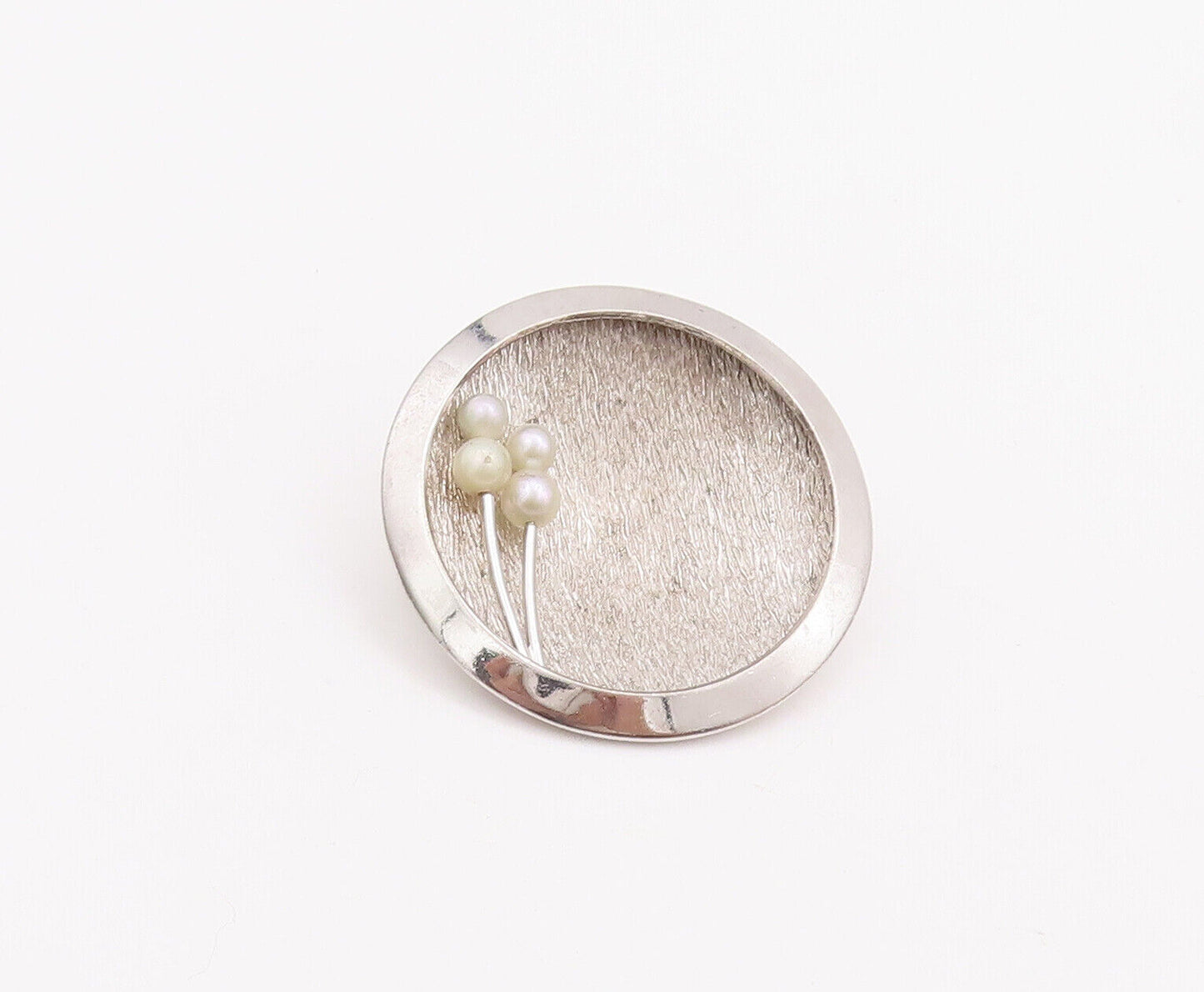 925 Sterling Silver Vintage Brooch Pin Designer Rough Finish Beaded Dome BP10922