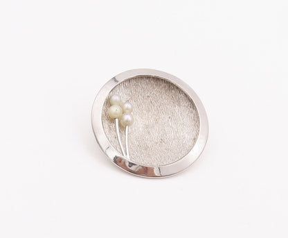 925 Sterling Silver Vintage Brooch Pin Designer Rough Finish Beaded Dome BP10922