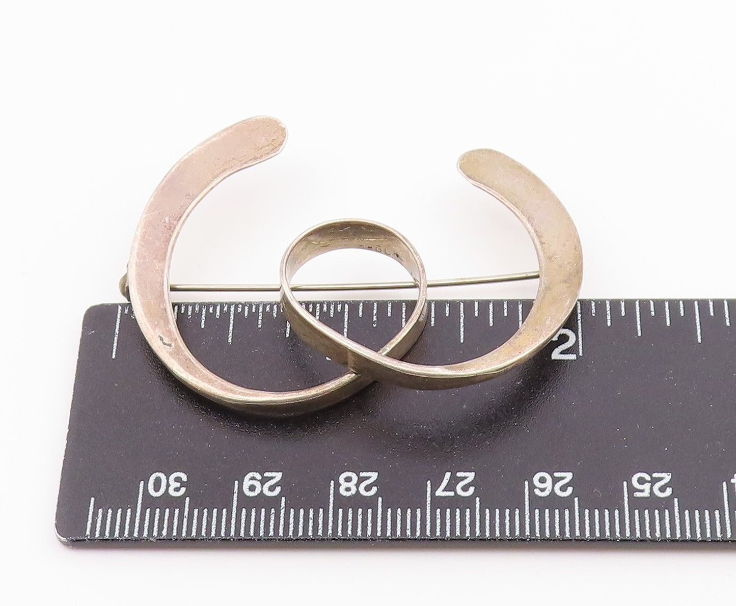 925 Sterling Silver  Vintage Shiny Smooth Swirled Brooch Pin  BP8524