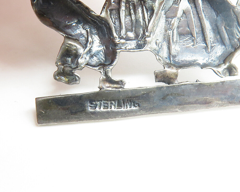 925 Sterling Silver  Vintage Oxidized Children Playing Brooch Pin  BP6820