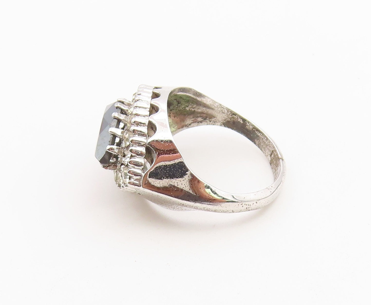 925 Sterling Silver Vintage Ring Marquise Hematite Halo CZ Band  Sz 6  RG36743