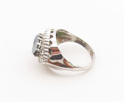925 Sterling Silver Vintage Ring Marquise Hematite Halo CZ Band  Sz 6  RG36743