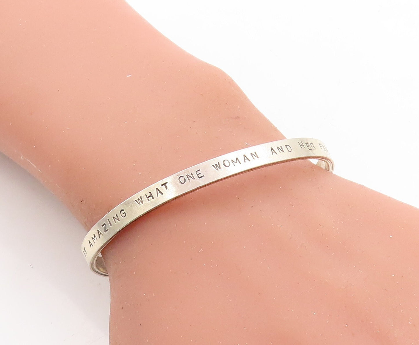 925 Sterling Silver  Vintage Amazing Woman Stamped Quote Cuff Bracelet  BT2562