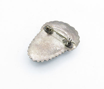 MEXICO 925 Sterling Silver  Vintage Green Onyx Carved Face Brooch Pin  BP2106