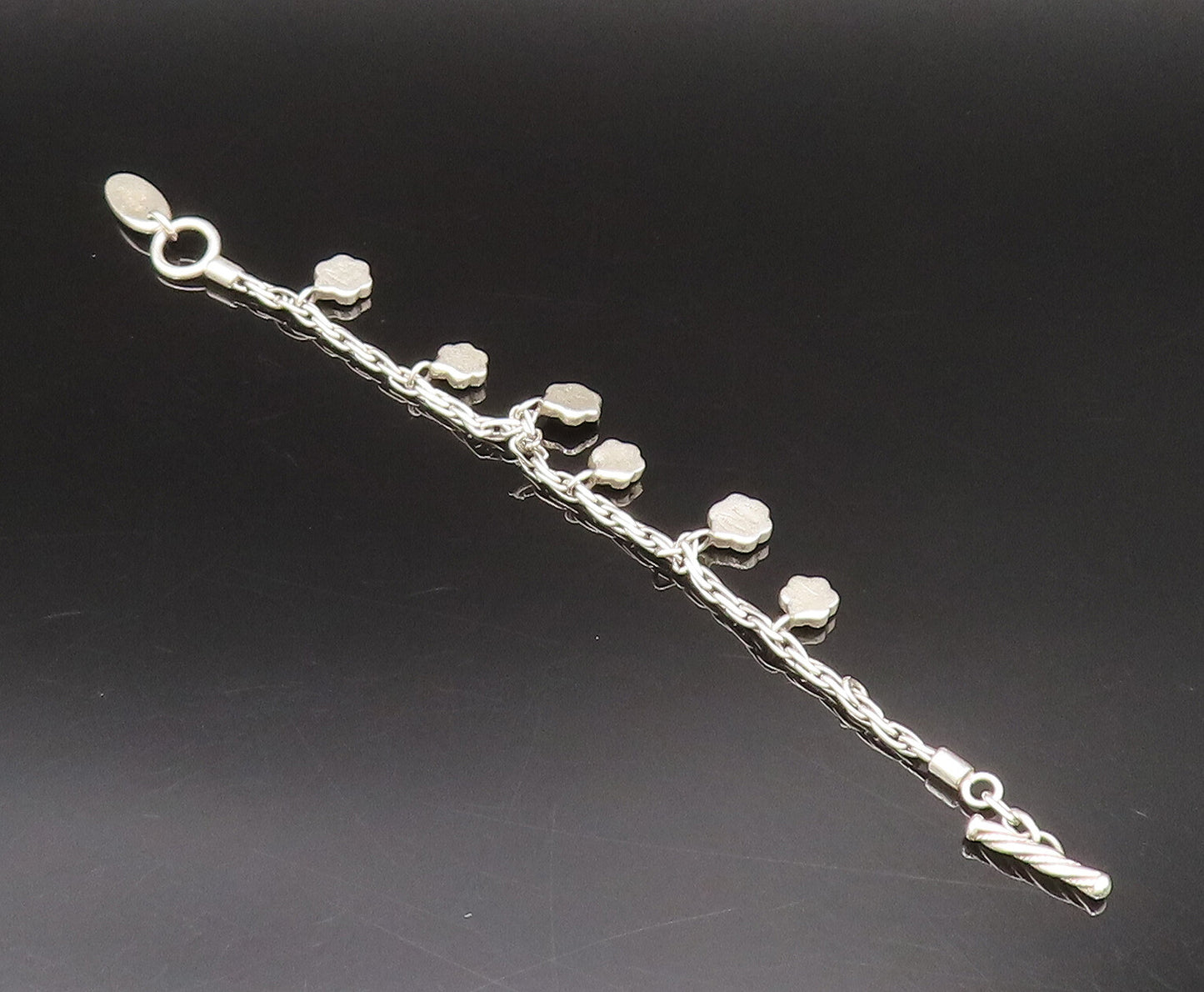 LOIS HILL 925 Sterling Silver Vintage Minimalist Flower Charm Bracelet BT9786