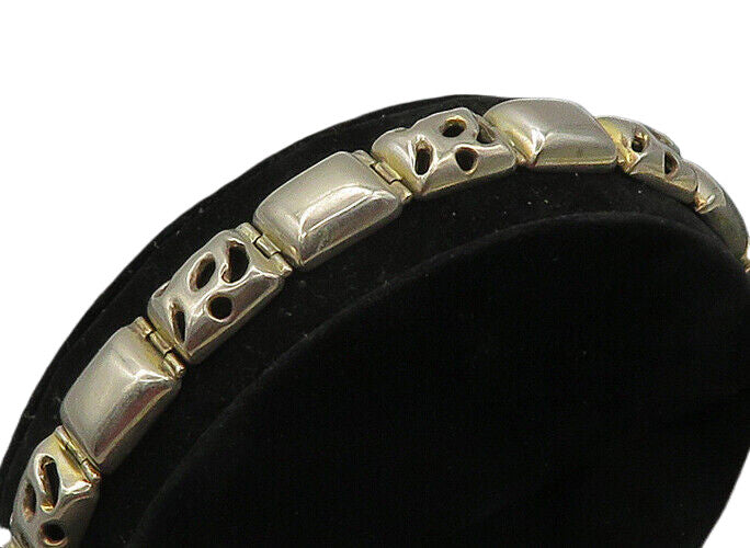 DESIGNER 925 Silver  Vintage Cutout Dome Hinge Link Chain Bracelet  BT8322