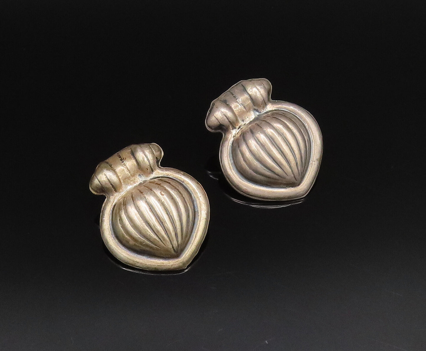 MEXICO 925 Sterling Silver  Vintage Hollow Ribbed Drop Earrings  EG12099
