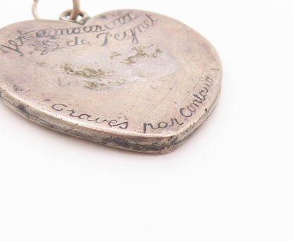 925 Sterling Silver Vintage Pendant Antique French Lovers Heart   PT24217