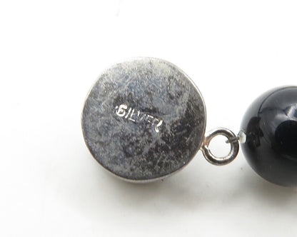 925 Sterling Silver  Vintage Black Onyx Beaded Pattern Chain Necklace  NE2912