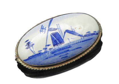 925 Sterling Silver  Vintage Enamel Windmill Scene Dome Brooch Pin  BP6104