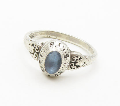JOSTENS 925 Sterling Silver  Vintage Blue Stone Swirl Band Ring Sz 7  RG15865