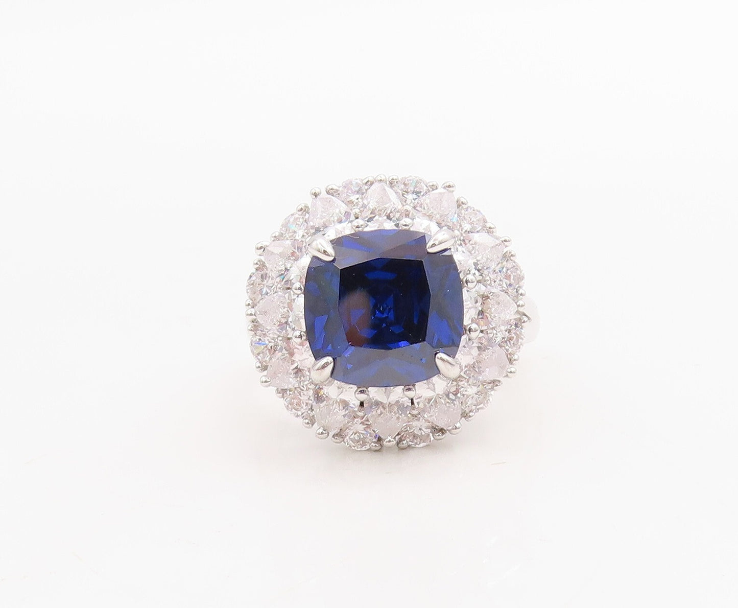 925 Sterling Silver Vintage Ring Designer Sapphire Halo CZ Inlay  Sz 7  RG30987
