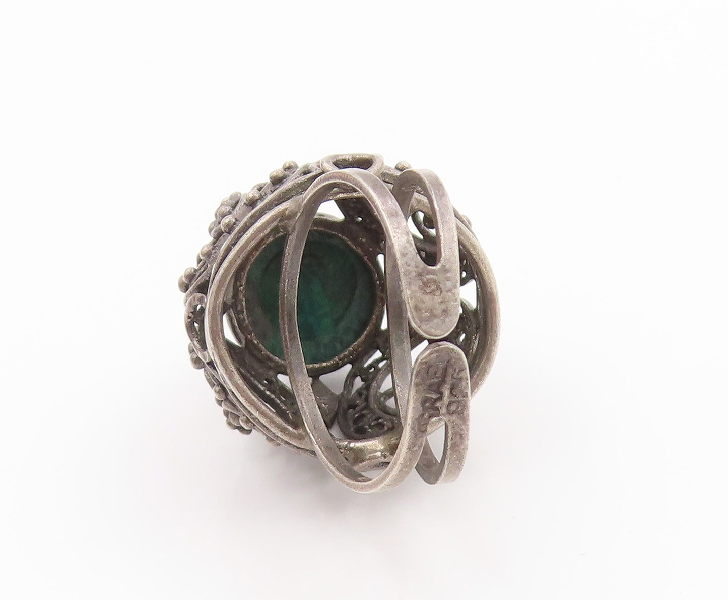 925 Sterling Silver Vintage Ring ISRAEL Turquoise Openwork Dome  Sz 8  RG34749