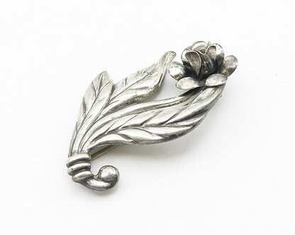 925 Sterling Silver  Vintage Shiny Sculpted Single Flower Brooch Pin  BP4231