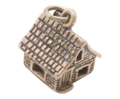 925 Sterling Silver  Vintage Petite Dark Tone Cottage House Pendant  PT17909