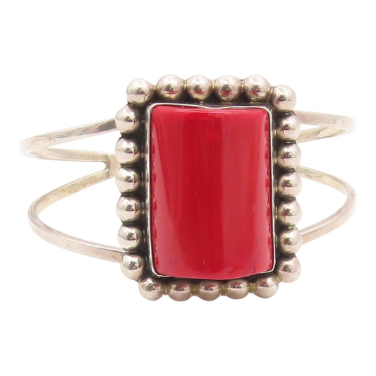 SOUTHWESTERN 925 Silver Vintage Large Coral Split Shank Cuff Bracelet BT9378