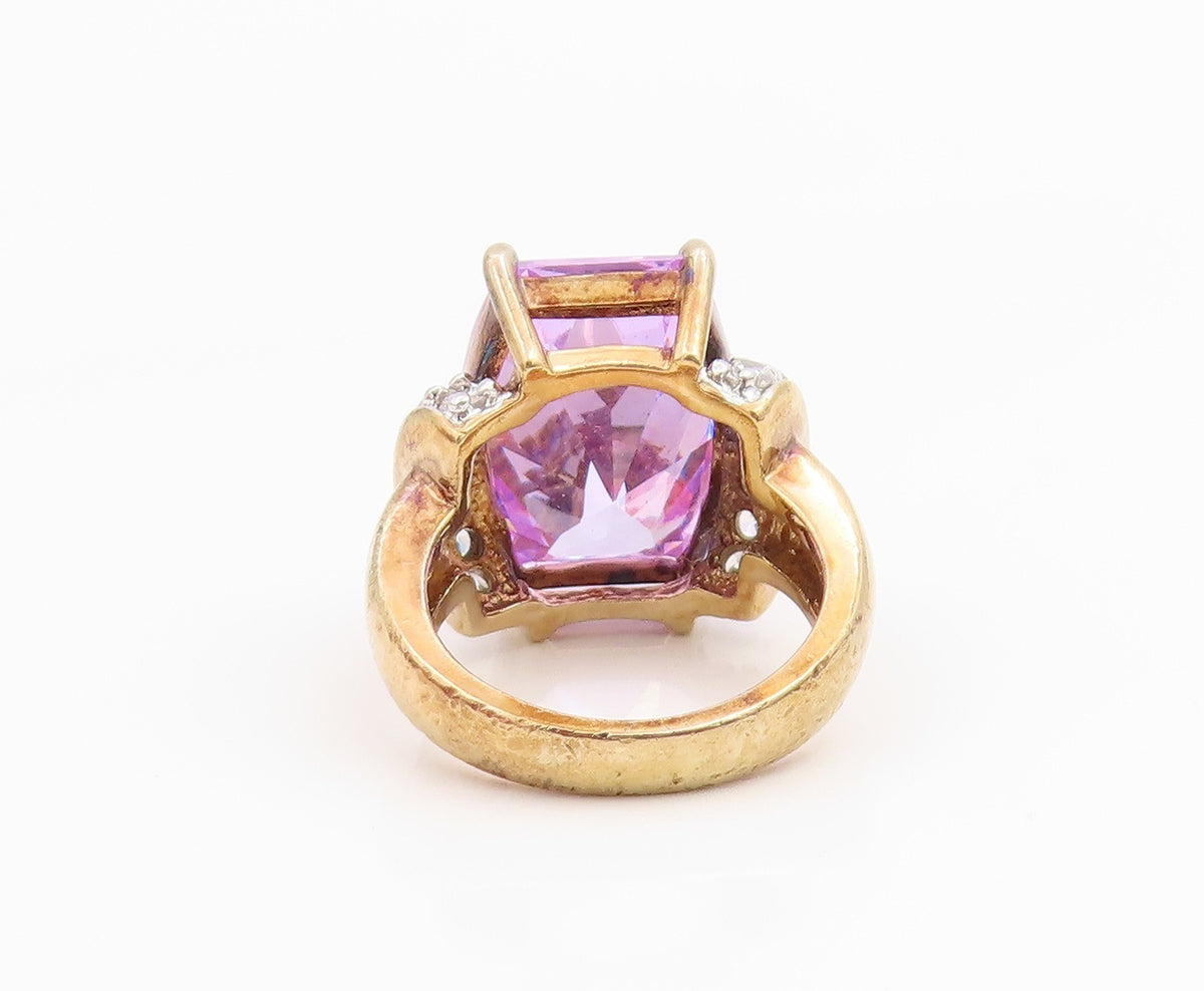 925 Sterling Silver Vintage Ring Gold Plated Amethyst & CZ Band  Sz 5  RG35493