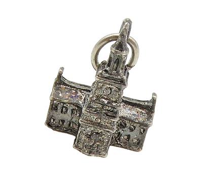 925 Sterling Silver  Vintage Petite Dark Tone Church Building Pendant  PT12399