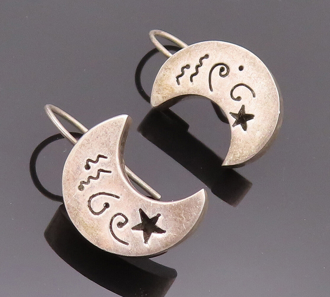 925 Sterling Silver Earrings MEXICO Minimalist Etched Galaxy Solid Moon  EG12838