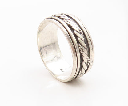 925 Sterling Silver Vintage Ring Braided Rope Spinner Band  Sz 13.5  RG34954