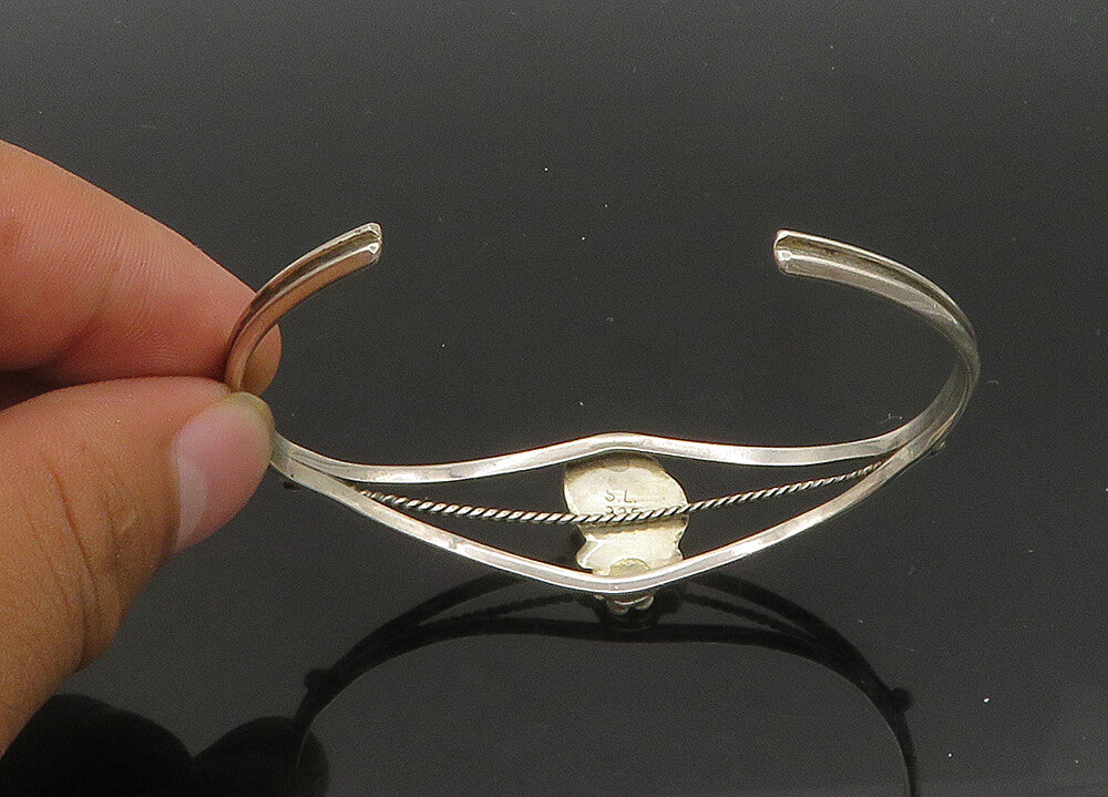 SUZIE LEE NAVAJO 925 Silver  Vintage Turquoise Floral Cuff Bracelet  BT8444