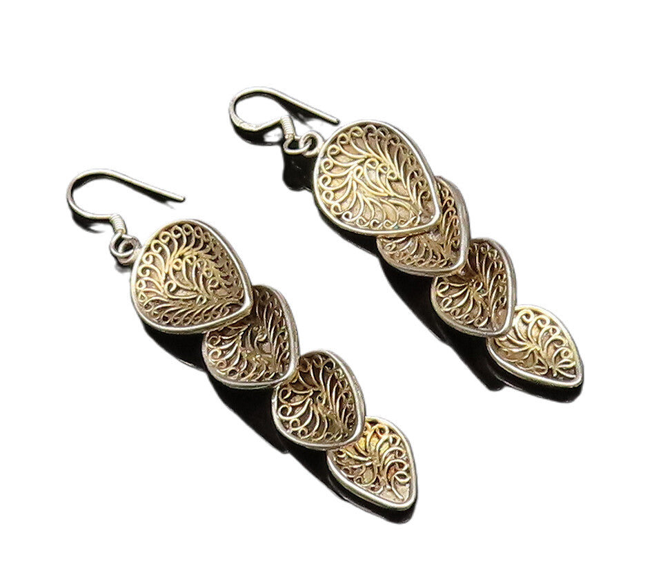 925 Silver  Vintage Swirl Detail Graduated Pear Shaped Earrings  EG11983