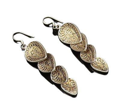 925 Silver  Vintage Swirl Detail Graduated Pear Shaped Earrings  EG11983