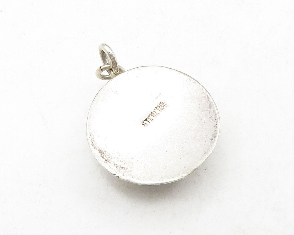 925 Sterling Silver Vintage Glass Art Round Dome Drop Pendant PT10240