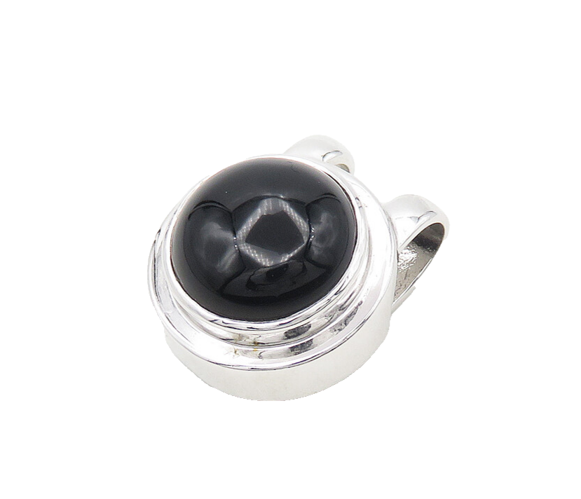 925 Sterling Silver  Cabochon Cut Black Onyx Shiny Slide Pendant  PT14368