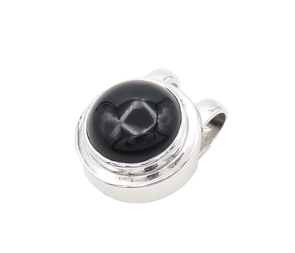 925 Sterling Silver  Cabochon Cut Black Onyx Shiny Slide Pendant  PT14368