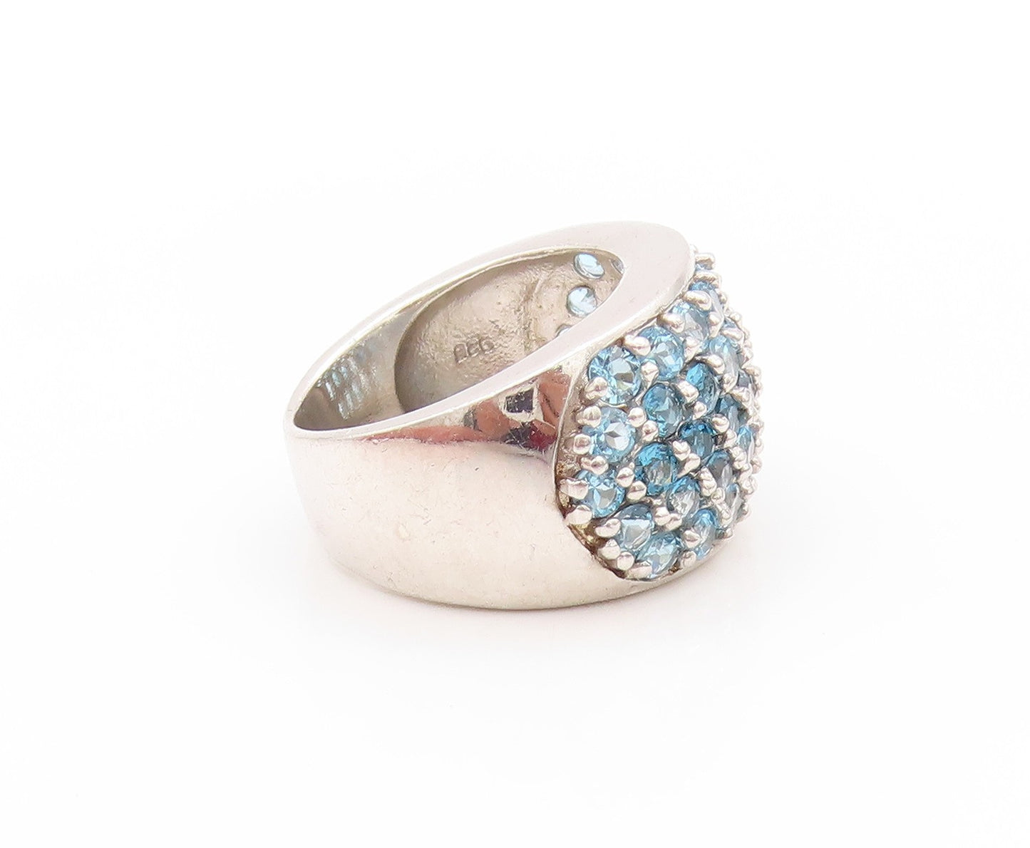 925 Sterling Silver Vintage Ring 2 Tone Blue Round CZ Inlay  Sz 7  RG32844