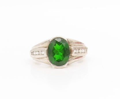 925 Sterling Silver Vintage Ring Elegant Green CZ Statement Band Sz 9.5 RG34681