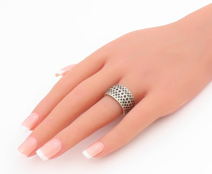 925 Sterling Silver Vintage Ring Black Intricate Lattice Pattern  Sz 6  RG34494