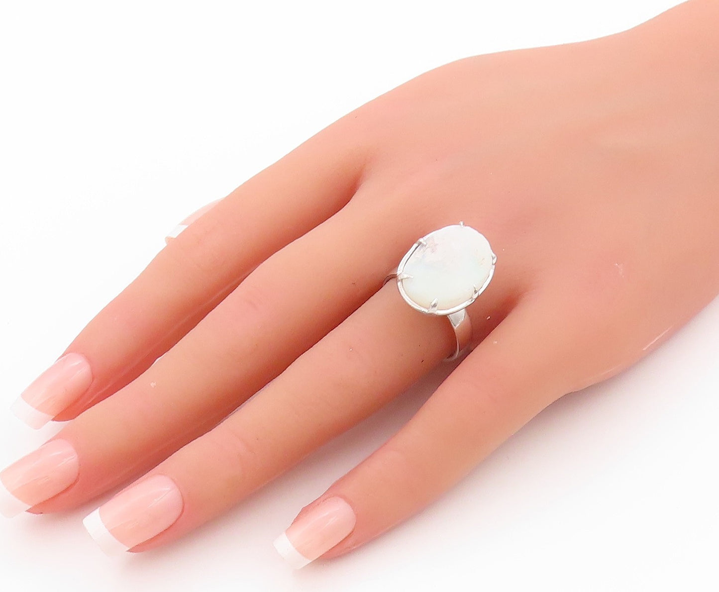 925 Sterling Silver Vintage Ring Modernist Oval Moonstone  Sz 8  RG32484
