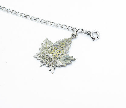 925 Sterling Silver  Vintage Two Tone Autumn Leaf Charm Chain Bracelet  BT1474