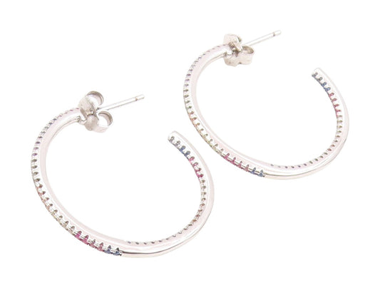 925 Sterling Silver Vintage Multi Color Topaz Shiny Hoop Earrings EG10645