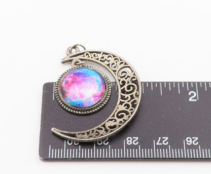 925 Sterling Silver  Vintage Swirl Pattern Crescent Moon Pendant  PT16732