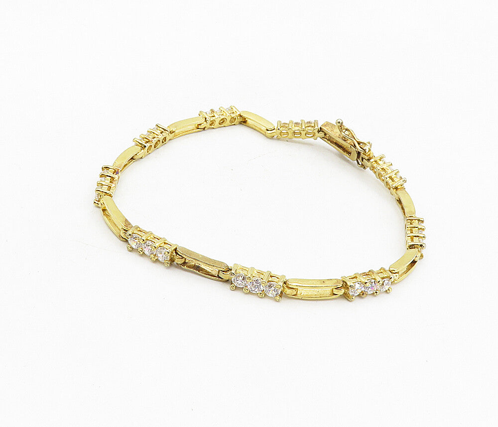 925 Sterling Silver  Cubic Zirconia Shiny Gold Plated Chain Bracelet  BT3944